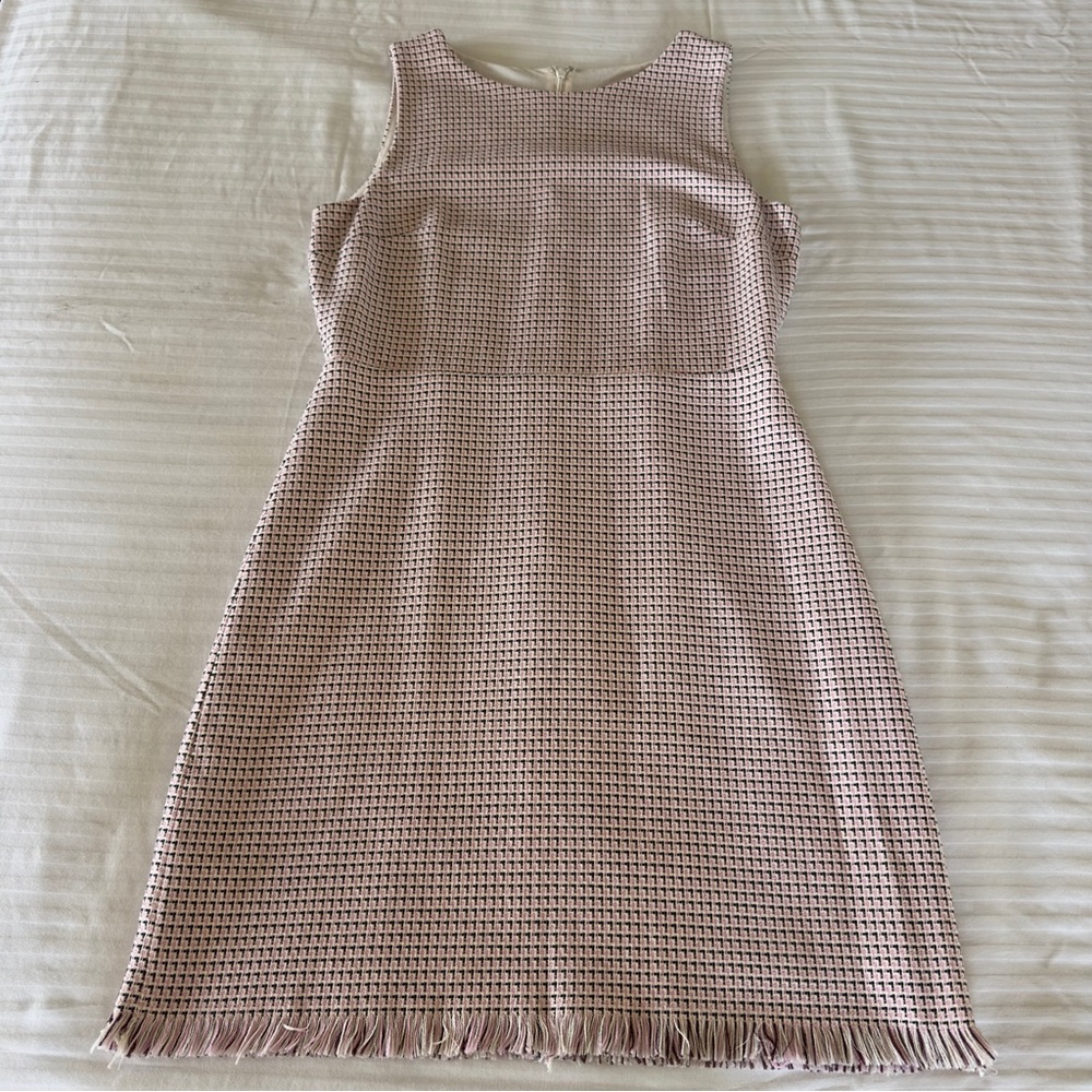 LOFT Dress Sleeveless Dress Fringe Hem Woven Pink Black Size 6 - Picture 12 of 14